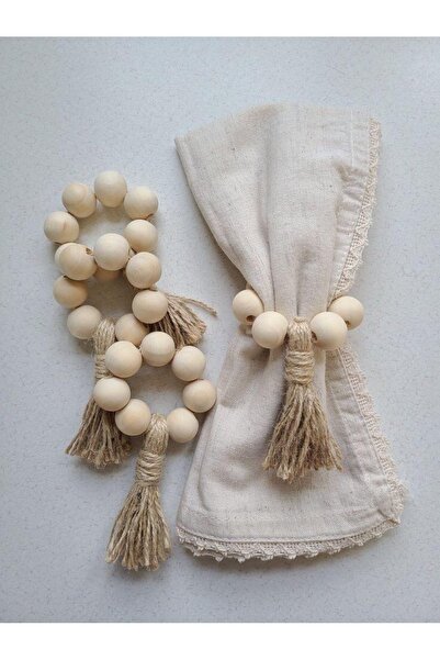 Tasu offical 6’lı Vintage Ahşap Boncuk Halka Püsküllü Peçete Yüzüğü,Bohem peç...