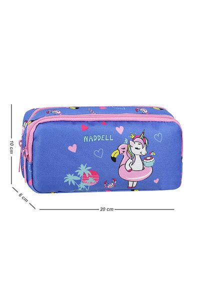 Niss Store Waddell Licensed Turquoise-Pink Unicorn Patterned Double Compartment Pen Holder Bag