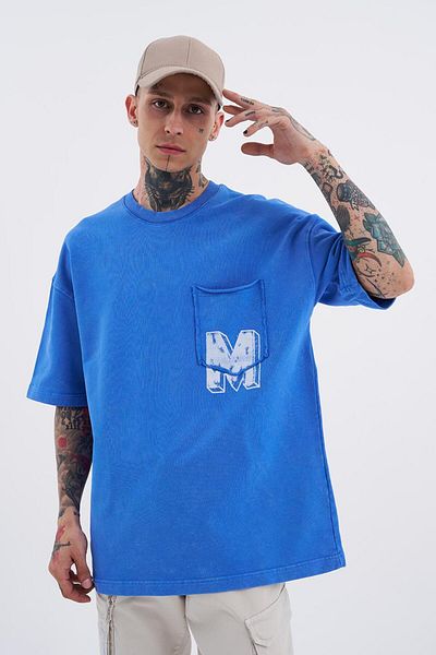 Machinist Ανδρικό μπλουζάκι ανοιχτό μπλε Oversize Spotted - M Logo Washed