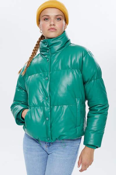 Derimod Palton din piele pentru femei Barcelona, verde, umflabil - 22wgd5022e9