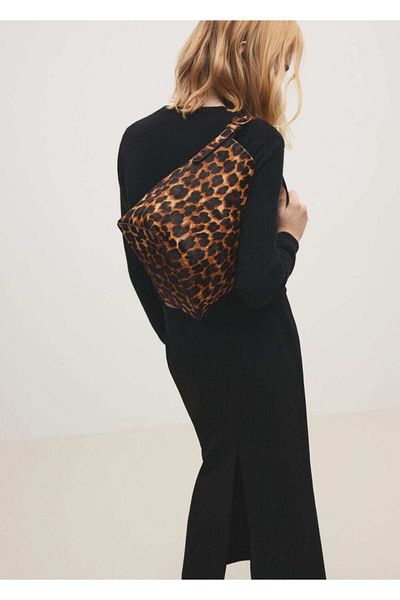 MANGO Woman Shopper Bag with Leopard Print