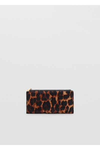 MANGO Woman Δερμάτινο πορτοφόλι Leopard Feather Fur