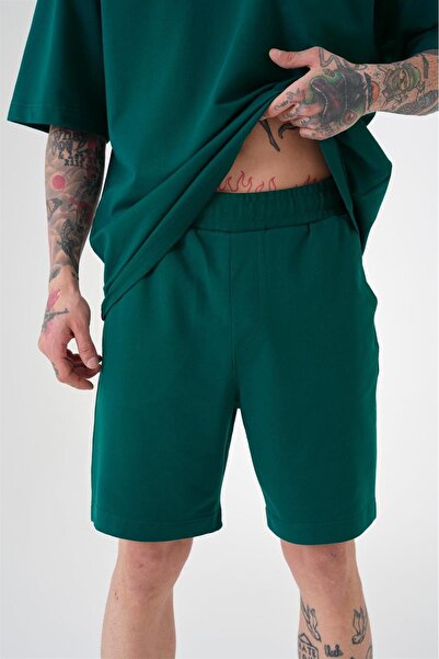 Machinist Мъжки първокласни къси панталони с джобове, удобни, тъмнозелени, от памук