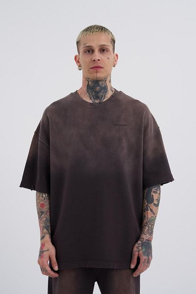 Machinist Ανδρικό μπλουζάκι Oversize καφέ - Washed Transition Printed