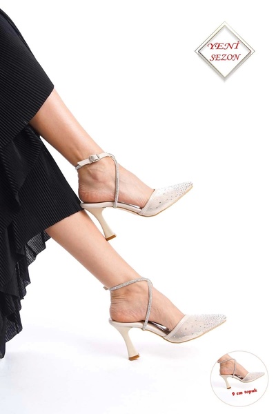 CAMOLLA Rossa Bilekten Sarma Ten Tüllü Taşlı Özel Model Kadın Topuklu Ayakkabı