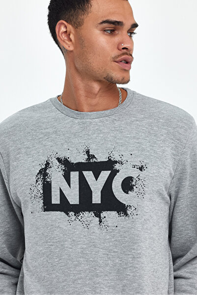 Superlife Men's Crew Neck Comfortable Fit 3 Thread Thick Nyc Printed Sweatshirt Spr24Sw24