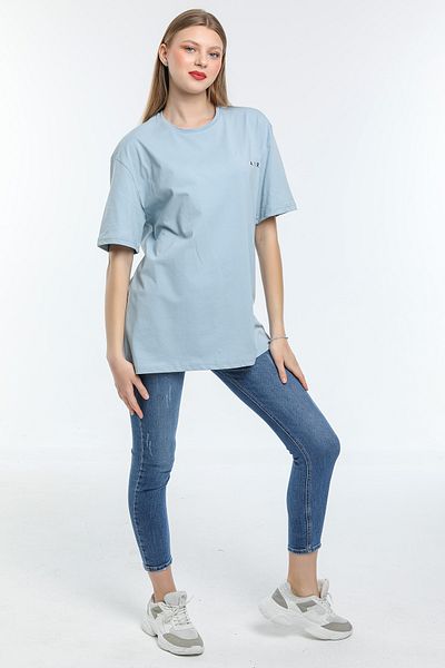 Superlife Tricou pentru damă, cu decolteu triplu, cu formă regulată, imprimat cu aer Spr21yk23
