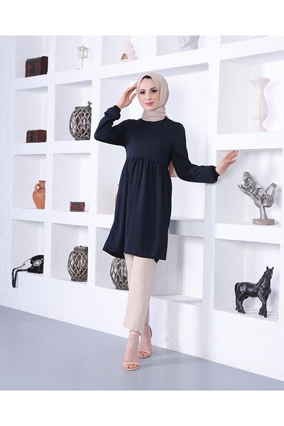 Ecesun Tunic with Elastic Sleeves-Navy-7272