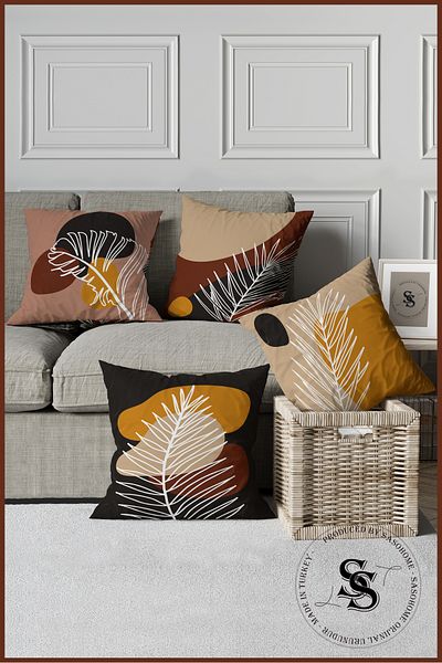 SasoHome Set de 4 huse de pernă imprimate digital cu model frunze de palmier pe un fundal pastel modern