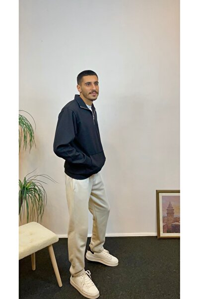 Superlife Ανδρικό φούτερ με μισό φερμουάρ με 3 κλωστές και τσέπη καγκουρό spr24sw22