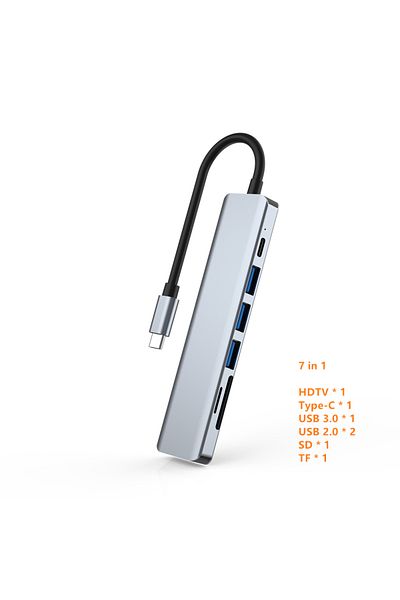 Choice موزع USB C رمادي 7 في 1 إلى قارئ بطاقة SD TF متوافق مع HDMI بدقة 4K وقاعدة شحن USB 3.0 2.0 من النوع C