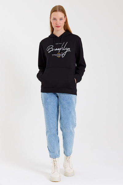 Superlife Γυναικείο φούτερ με κουκούλα Superlife με κανονική εφαρμογή, χειρόγραφο, λεπτό φούτερ με στάμπα Brooklyn SPR23SWk361