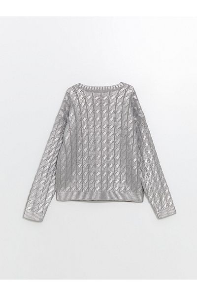 LC Waikiki Lcw Kids Gray Melange Printed Crew Neck Girls' Knitwear Sweater