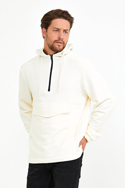 Superlife Men's Hooded Regular Fit Half Zip Thin Sweatshirt with Cargo Pockets Spr22Sw171