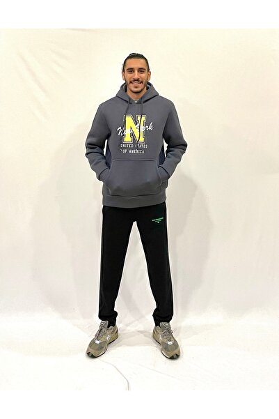 Superlife Ανδρικό φούτερ με κουκούλα, άνετο και με εσωτερική επένδυση από φλις, 3 κλωστές, με στάμπα N, spr24sw06