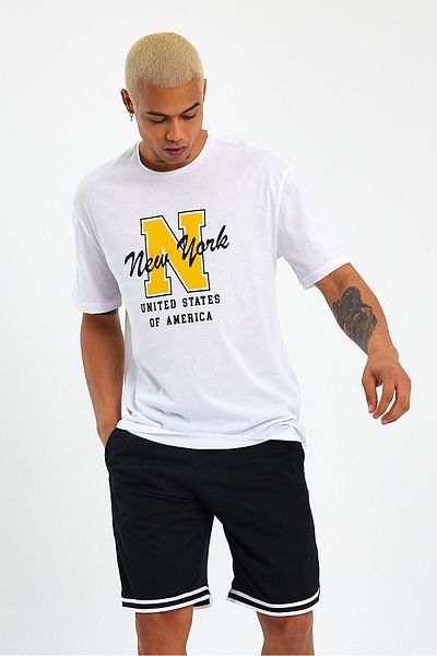 Superlife Ανδρικό T-shirt με λαιμόκοψη με κανονική εφαρμογή N εμπριμέ Spr22ts113