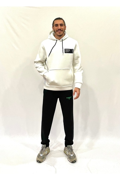 Superlife Ανδρικό φούτερ με κουκούλα, άνετο και άνετο, με φλις εσωτερικά, 3 κλωστές, με στάμπα Tokyo spr24sw05