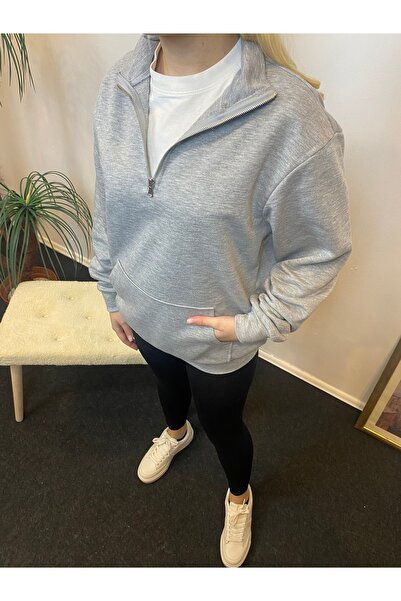 Superlife Γυναικείο φούτερ με μισό φερμουάρ με 3 κλωστές και τσέπη καγκουρό spr24swk22