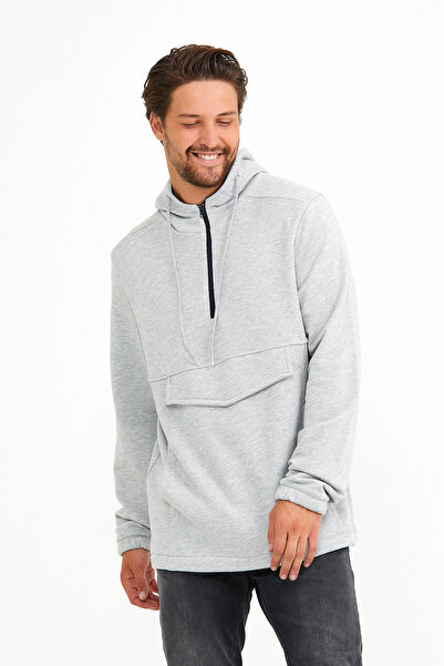Superlife Чоловічий худі з капюшоном, прямий крій, напівзастібка, кишені для карманів, тонкий світшот SPR22SW171
