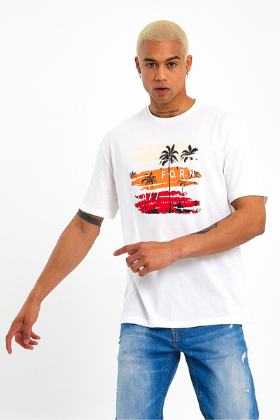 Superlife Ανδρικό μπλουζάκι με λαιμόκοψη με στάμπα SPR23ts302