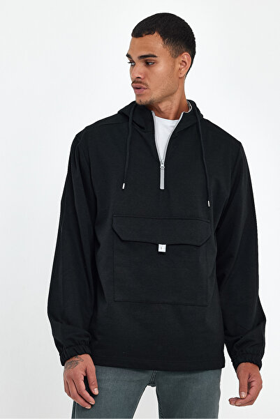 Superlife Ανδρικό φούτερ με κουκούλα κανονική εφαρμογή με μισό φερμουάρ και τσέπες Cargo SPR22SW171