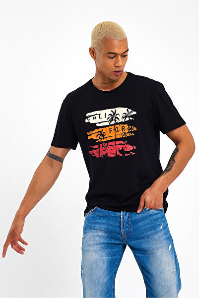 Superlife Ανδρικό μπλουζάκι με λαιμόκοψη Superlife με στάμπα SPR23ts302