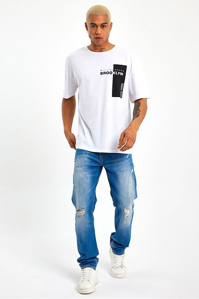Superlife Ανδρικό T-shirt με λαιμόκοψη με λεπτή εφαρμογή με στάμπα Spr21y21