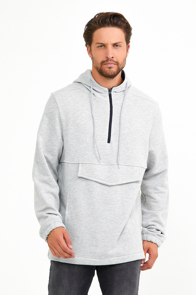 Superlife Чоловічий худі з капюшоном, прямий крій, напівзастібка, кишені для карманів, тонкий світшот SPR22SW171