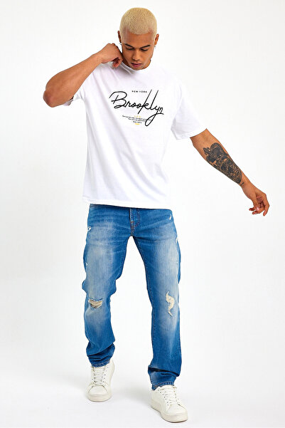 Superlife Ανδρικό T-Shirt με λαιμόκοψη με υπερμεγέθη Fit Spr22ts110