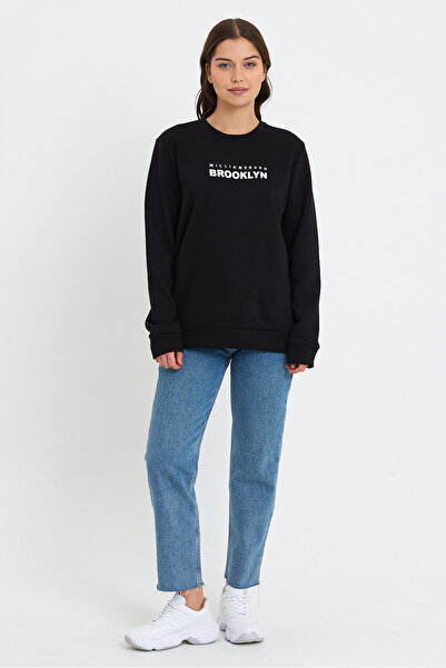 Superlife Süperlife Women's Crew Neck Oversize Fit Brooklyn Printed Thin Sweatshirt Spr23Swk330