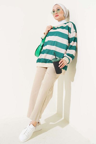 Smymoda Horizontal Thick Striped Loose Seasonal Comfortable Fit Tunic