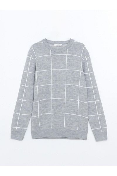 LC Waikiki LCW Vision Crew Neck Long Sleeve Plaid Men's Knitwear Sweater
