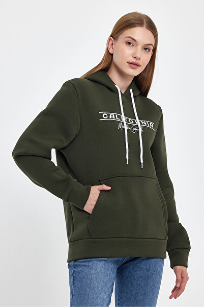 Superlife Women's Hooded Comfortable In-mold Fleece 3 thread California Printed SweatShirt spr24swk11