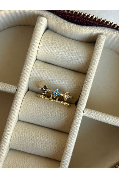 ringbox Blue Multicolor Two Rows Clover Ring