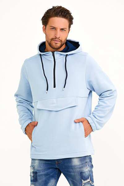 Superlife Чоловічий худі з капюшоном, прямий крій, напівзастібка, кишені для карманів, тонкий світшот SPR22SW171