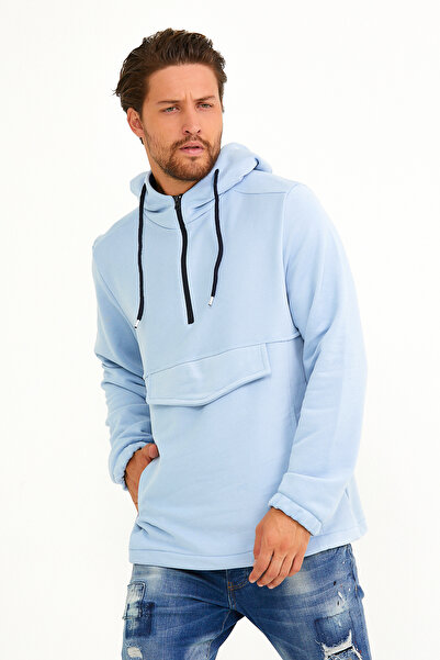 Superlife Чоловічий худі з капюшоном, прямий крій, напівзастібка, кишені для карманів, тонкий світшот SPR22SW171