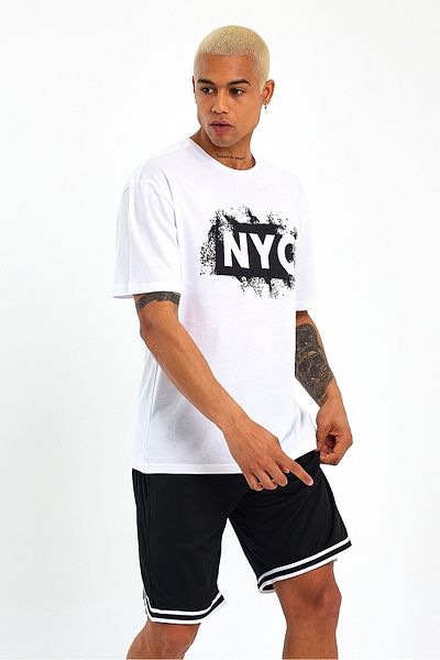 Superlife Ανδρικό T-shirt με λαιμόκοψη με κανονική εφαρμογή Nyc εμπριμέ Spr22ts114