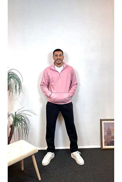 Superlife Ανδρικό φούτερ με μισό φερμουάρ με 3 κλωστές και τσέπη καγκουρό spr24sw22