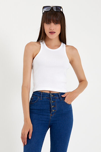 Superlife Σουπερλάιφ Γυναικείο Κροπ Πλέκτο Μπλουζάκι Χωρίς Μανίκια με Ψηλό Λαιμό Slim Fit SPR21Y11