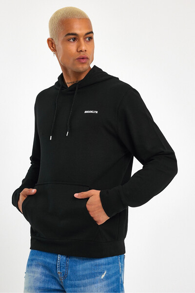 Superlife Φούτερ με μαύρη στάμπα με κουκούλα και τσέπη καγκουρό