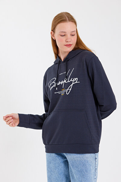 Superlife Süperlife Women's Hooded Regular Fit Handwritten Brooklyn Printed Thin Sweatshirt Spr23Swk361