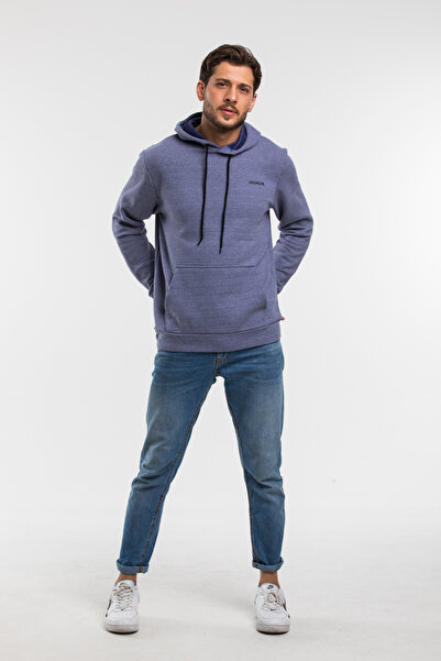 Superlife Φούτερ με κουκούλα Indigo printed με τσέπη καγκουρό