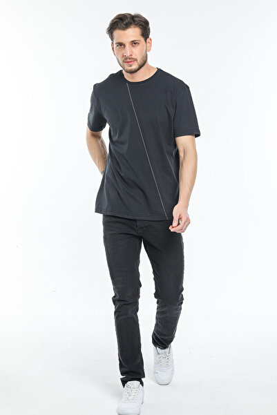 Superlife Ανδρικό μπλουζάκι με λαιμόκοψη με λεπτή εφαρμογή στο μπροστινό μέρος με ραφές Garni Spr21y01