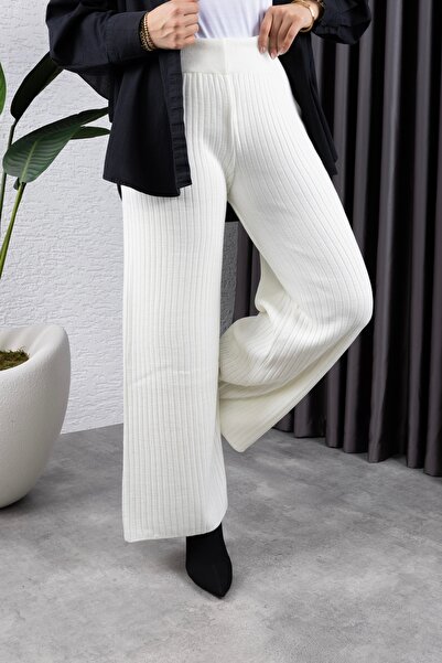 BLUEMOOR Γυναικείο πλεκτό παντελόνι με φαρδύ ριμπ ελαστικό