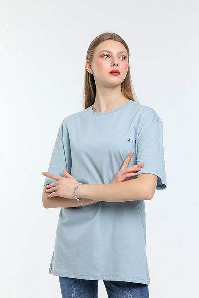 Superlife Tricou pentru damă, cu decolteu triplu, cu formă regulată, imprimat cu aer Spr21yk23