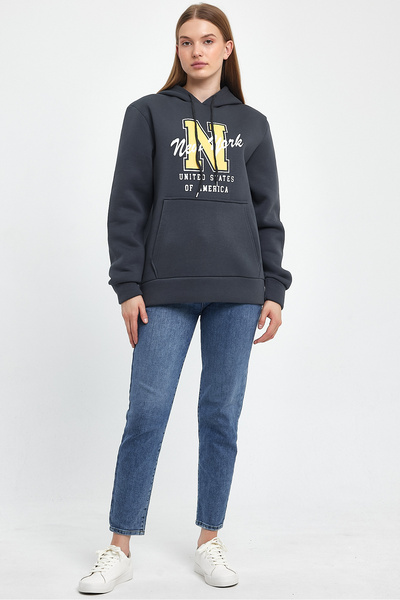 Superlife Women's Hooded Comfortable In-mold Fleece 3 thread N Printed SweatShirt spr24swK06