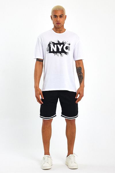 Superlife Ανδρικό T-shirt με λαιμόκοψη με κανονική εφαρμογή Nyc εμπριμέ Spr22ts114