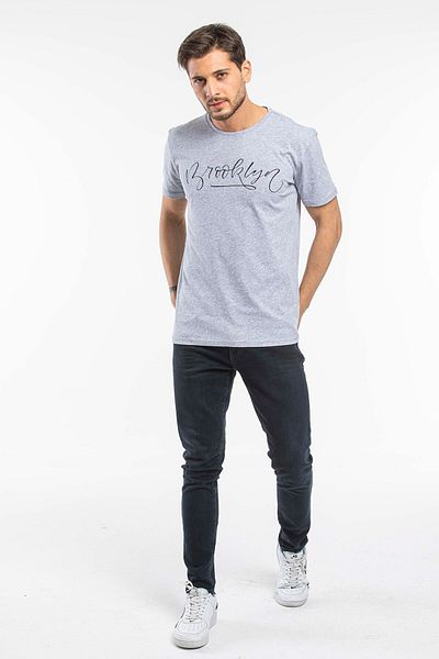 Superlife Ανδρικό T-shirt με λαιμόκοψη με λεπτή εφαρμογή με στάμπα Spr 261