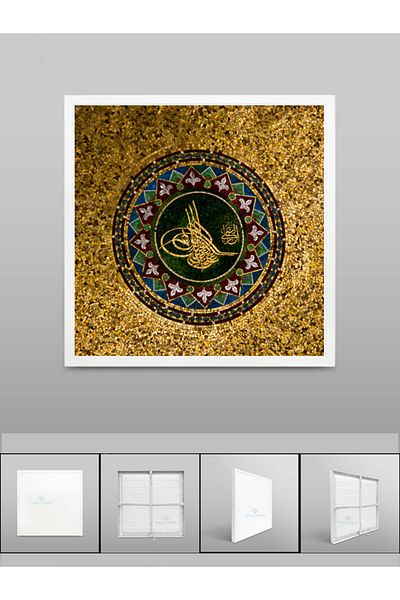 Gökyüzü Panel 60Watt Ottoman Tuğra Pattern Led Chandelier - White Light, 60X60 Square, New Modern Fixture