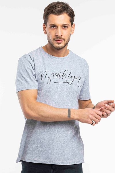 Superlife Ανδρικό T-shirt με λαιμόκοψη με λεπτή εφαρμογή με στάμπα Spr 261
